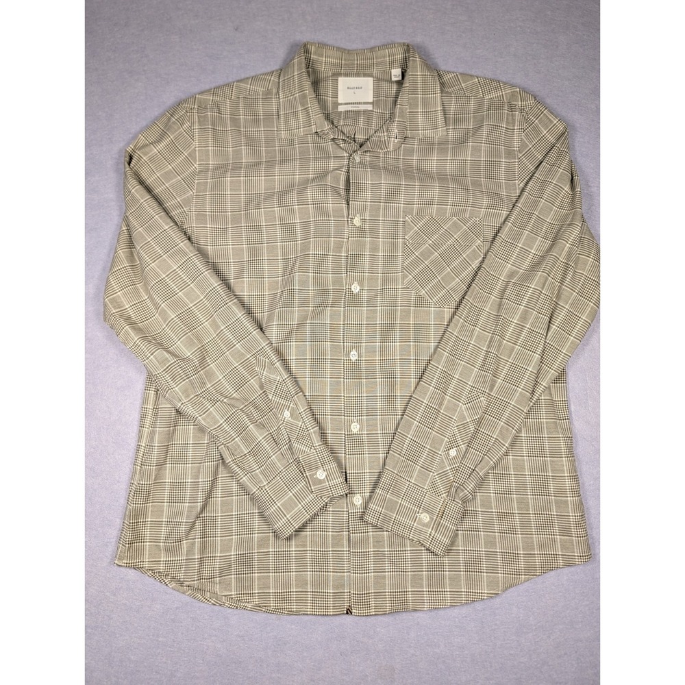 Billy Reid Button Down Shirt Mens Large Tan Glen Plaid Cotton Standard Excellent